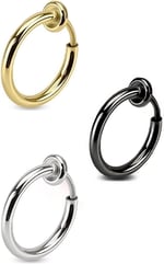 Trend Collection 3 Adet Unisex Cerrahi Çelik Deliksiz Sıkıştırmalı Fake Piercing Küpe Set
