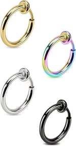 Trend Collection 4 Adet Unisex Cerrahi Çelik Deliksiz Sıkıştırmalı Fake Piercing Küpe Set