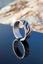Trend Collection Antik Titan Desen Gümüş Kaplama Ayarlanabilir Yüzük