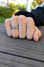 Trend Collection Çizgi Desen Gümüş Kaplama Ayarlanabilir Yüzük