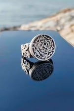 Trend Collection Davut Yıldızı Hz. Süleyman Mührü Gümüş Kaplama Ayarlanabilir Erkek Yüzük