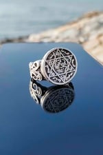 Trend Collection Davut Yıldızı Hz. Süleyman Mührü Gümüş Kaplama Ayarlanabilir Erkek Yüzük