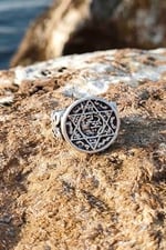Trend Collection Davut Yıldızı Hz. Süleyman Mührü Gümüş Kaplama Ayarlanabilir Erkek Yüzük