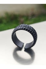 Trend Collection Erkek Mat Siyah Halka Wheel Tekerlek Şövalye Model Ayarlanabilir Yüzük