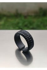 Trend Collection Erkek Mat Siyah Halka Wheel Tekerlek Şövalye Model Ayarlanabilir Yüzük