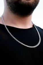Trend Collection Gümüş Arpa Model Paslanmaz Çelik Zincir Klasik Erkek Kolye