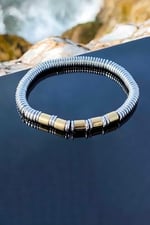 Trend Collection Gümüş Hematit Altın Işlemeli Doğal Taş Prizma Model Ayarlanabilir Erkek Bileklik