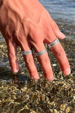 Trend Collection Gümüş Kaplama Alyans Sezar Üçgen Taç Model Ayarlanabilir Unisex Yüzük Set