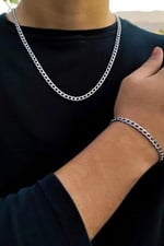 Trend Collection Gümüş Kaplama Klasik Erkek Kolye ve Bileklik Seti