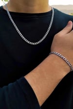 Trend Collection Gümüş Kaplama Klasik Erkek Kolye ve Bileklik Seti