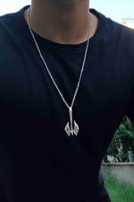 Trend Collection Gümüş ve Siyah Antik Viking Balta Erkek Kolye Seti (2 adet)