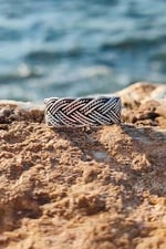 Trend Collection Hasır Çift Örme Model Gümüş Kaplama Ayarlanabilir Yüzük