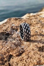 Trend Collection İspanyol Hasır Örgü Model Gümüş Kaplama Ayarlanabilir Yüzük