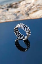 Trend Collection İspanyol Hasır Örgü Model Gümüş Kaplama Ayarlanabilir Yüzük