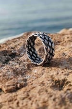 Trend Collection İspanyol Hasır Örgü Model Gümüş Kaplama Ayarlanabilir Yüzük