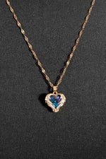 Trend Collection Kadın Paslanmaz Çelik Gold Zirkon Taşlı Mavi Kalp Kolye