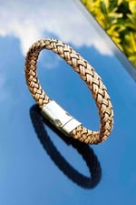 Trend Collection Krem Kahve Çelik Mıknatıs Kapama Erkek Deri Bileklik