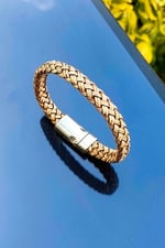 Trend Collection Krem Kahve Çelik Mıknatıs Kapama Erkek Deri Bileklik