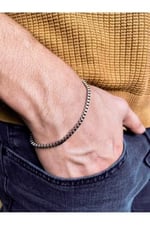 Trend Collection Küp Model Erkek Gümüş Kaplama Kolye ve Bileklik Zincir Set