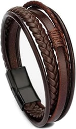 Trend Collection Mıknatıs Kapama 5'li Örgü Model Kahverengi Erkek Hakiki Deri Bileklik