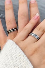 Trend Collection Nabız Kalp Ritmi Alyans Model Ayarlanabilir Unisex Sevgili Yüzük Set