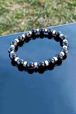 Trend Collection Siyah Akik Hematit Detaylı Ayarlanabilir Doğal Taş Erkek Bileklik