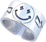 Trend Collection Smile Gülen Yüz Şimşek Motif Gümüş Kaplama Ayarlanabilir Yüzük