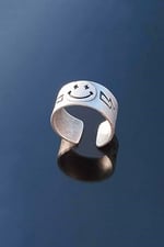 Trend Collection Smile Gülen Yüz Şimşek Motif Gümüş Kaplama Ayarlanabilir Yüzük