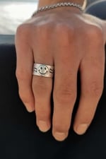 Trend Collection Smile Gülen Yüz Şimşek Motif Gümüş Kaplama Ayarlanabilir Yüzük