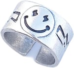 Trend Collection Smile Gülen Yüz Şimşek Motif Gümüş Kaplama Ayarlanabilir Yüzük