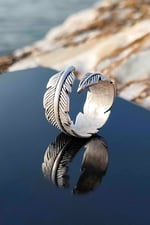 Trend Collection Tüy Yaprak Figürlü Gümüş Kaplama Ayarlanabilir Unisex Yüzük