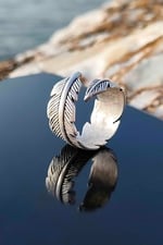 Trend Collection Tüy Yaprak Figürlü Gümüş Kaplama Ayarlanabilir Unisex Yüzük