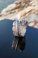 Trend Collection Tüy Yaprak Figürlü Gümüş Kaplama Ayarlanabilir Unisex Yüzük