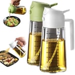 TrendPlain 16oz/470ml Pişirme için Cam Zeytinyağı Püskürtücü - Mutfak Aletleri, Hava Fritözü, Salata ve Barbekü için 2'si 1 Arada Zeytinyağı Dispenseri - Beyaz ve Yeşil