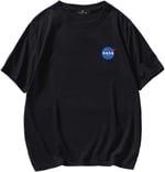 TrendSeninle Erkek Siyah T-shirt Nasa Logo Baskılı Oversize Tişört