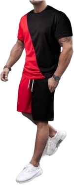 TrendSeninle Erkek Taba Renk Colour Block Desen Oversize Şortlu Takım