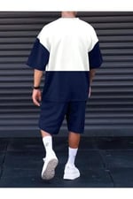 TrendSeninle Erkek Taba Renk Colour Block Desen Oversize Şortlu Takım