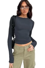 TrendSeninle Füme Bisiklet Yaka Basic Uzun Kollu Body FÜME L