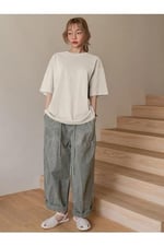 TrendSeninle Kadın Bebe Mavisi Fructification Baskılı Oversize T-shirt