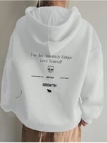 TrendSeninle Kadın Beyaz Calm Growth Baskılı Oversize Kapüşonlu Sweatshirt