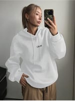 TrendSeninle Kadın Beyaz Calm Growth Baskılı Oversize Kapüşonlu Sweatshirt