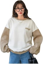TrendSeninle Kadın Beyaz Enough Baskılı Siyah Kol Detay Oversize Sweatshirt