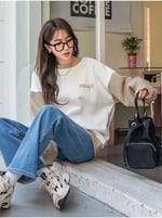 TrendSeninle Kadın Beyaz Enough Baskılı Siyah Kol Detay Oversize Sweatshirt