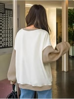 TrendSeninle Kadın Beyaz Enough Baskılı Siyah Kol Detay Oversize Sweatshirt