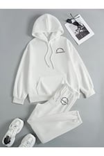 TrendSeninle Kadın Beyaz I AM PERFECT Baskılı Oversize Alt Üst Eşofman Takımı