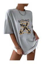 TrendSeninle Kadın Beyaz Oversize Nothing Else Tshirt