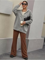 TrendSeninle Kadın Gri Fermuarlı Sweatshirt