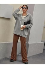 TrendSeninle Kadın Gri Fermuarlı Sweatshirt