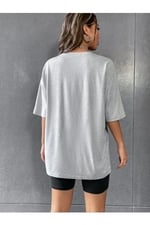 TrendSeninle Kadın Gri Oversize Brooklyn Baskılı Taytlı Takım