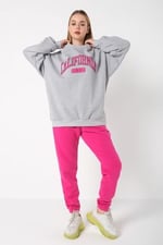TrendSeninle Kadın Gri Pembe California 1991 Baskılı Oversize Alt Üst Eşofman Takımı